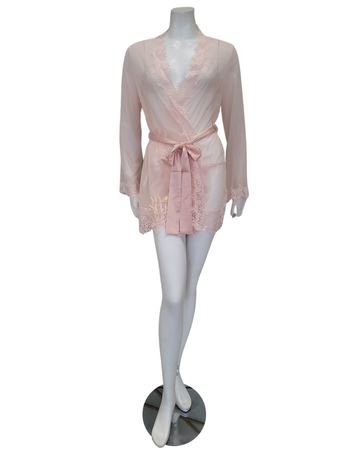 Oh La La Cheri 94-11136 Peach Whip Eyelash Sheer Lace Robe with G-String myselflingerie.com